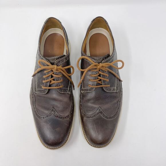 Cole Haan Mens 10.5 Grey Original Grand Wingtip Oxford Sneaker Shoe Leather - Picture 4 of 12